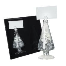 SET OF 2 GLASS CHRISTMAS TREE NAMECARD HOLDERS